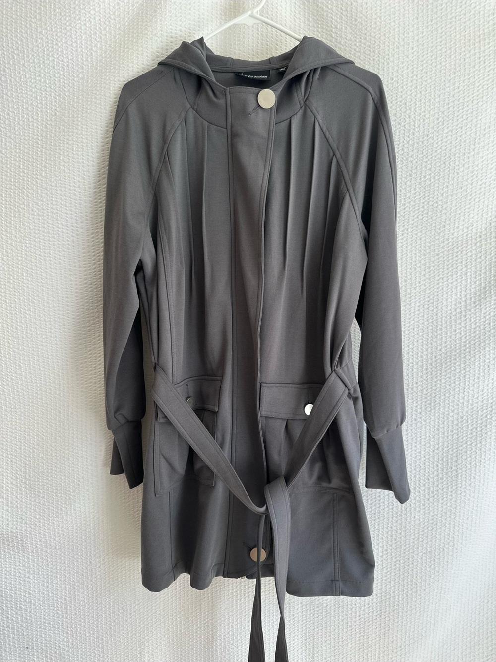 Jennifer Hudson Collection Belted Hooded Zip Front Jacket Coat Gray Size Large